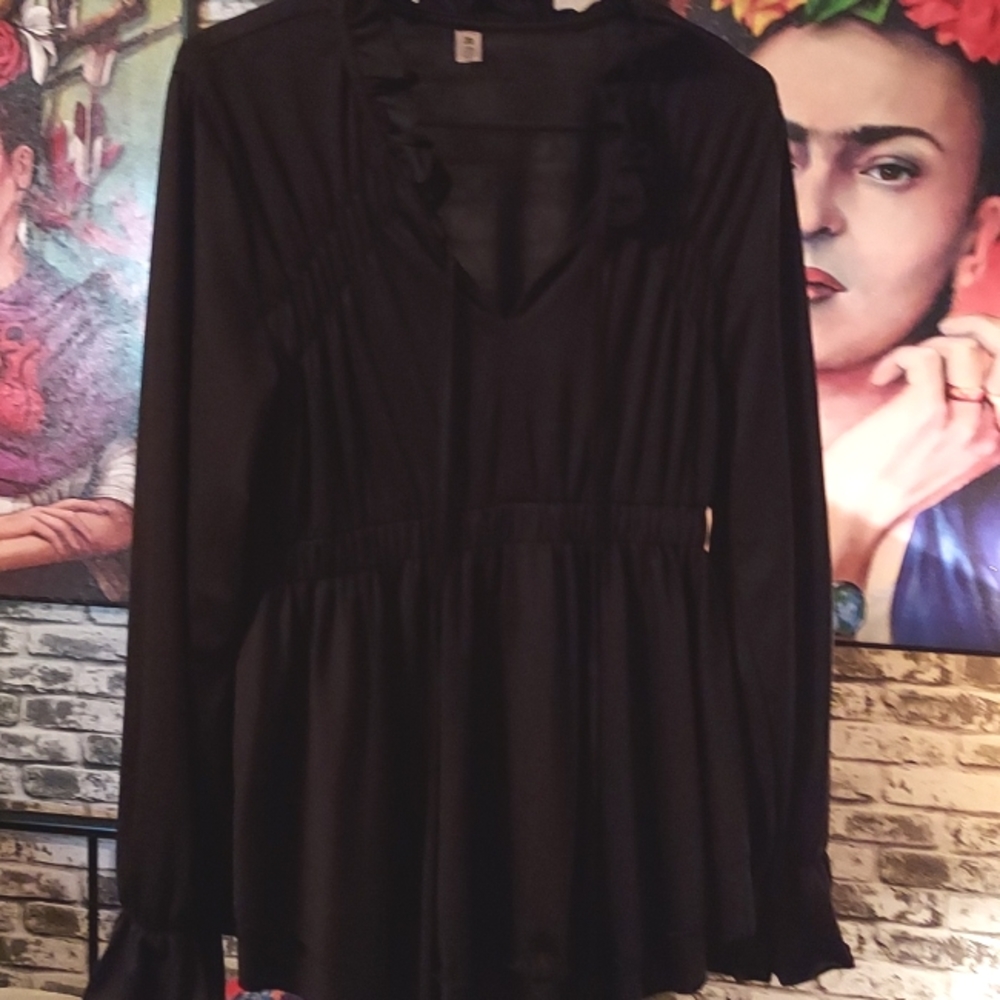 Goth black satin blouse